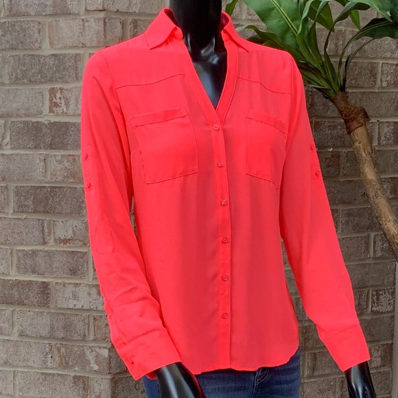 Express Portofino Button Down Chiffon Blouse - Picture 3 of 14
